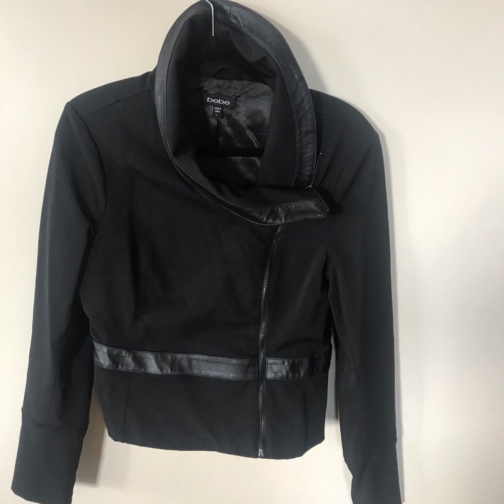 Leather trim fitted jacket
